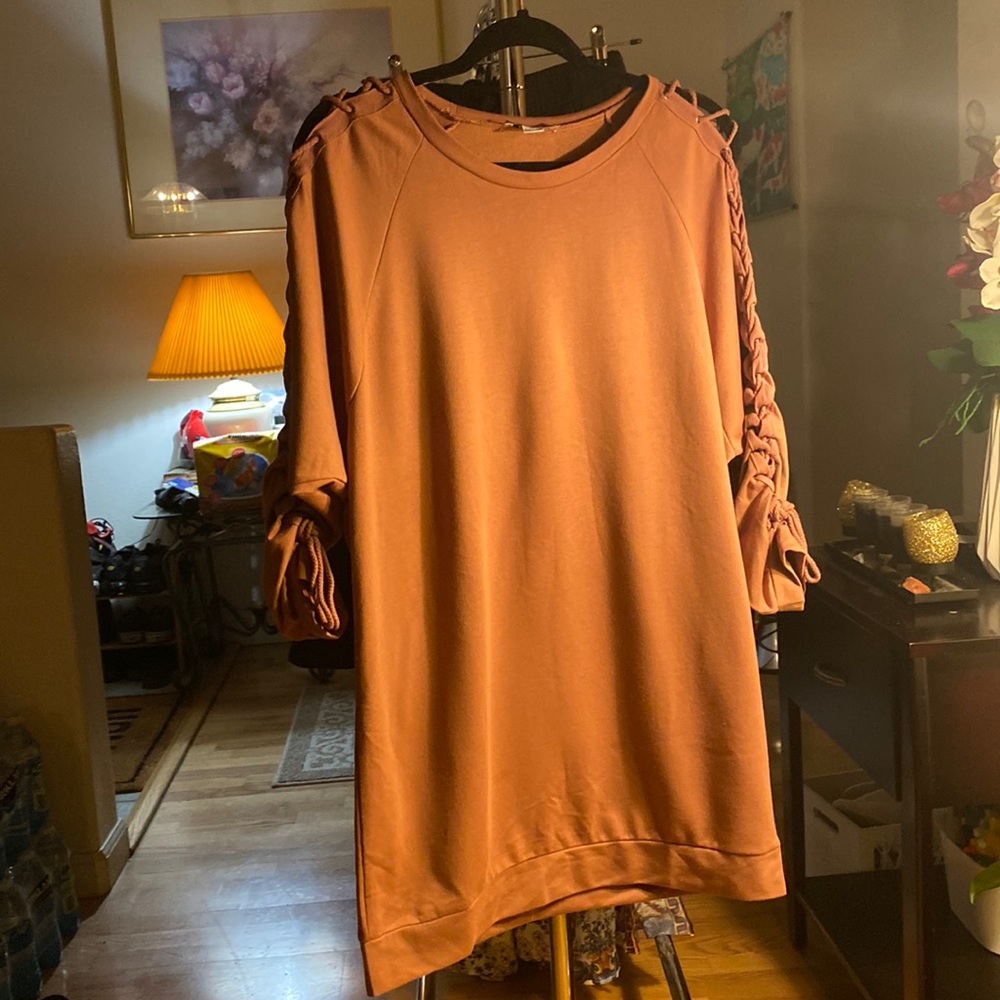 PinkBrown ShoeLaced Sleeved Dress T-Shirt.